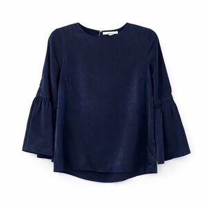 Anthropologie Ro & De Satin Bell Sleeve Blouse Navy XS